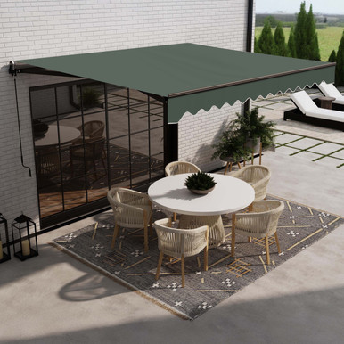 Caribbean Motorized Patio Awning - Black Frame - Forest Green