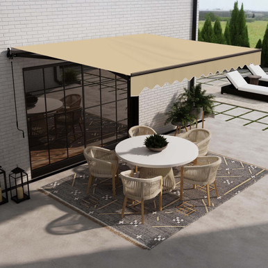 Caribbean Motorized Patio Awning - Black Frame - Desert Sand