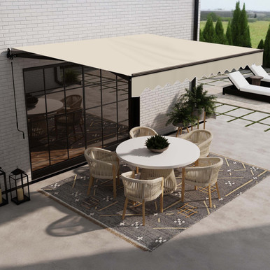 Caribbean Motorized Patio Awning - Black Frame - Ivory Cream
