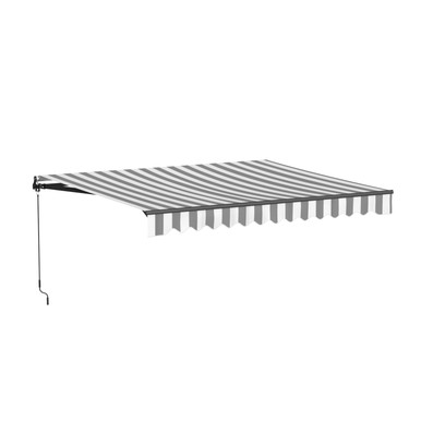 Caribbean Manual Patio Retractable Awning - Black Frame - Seagull Gray & White Striped