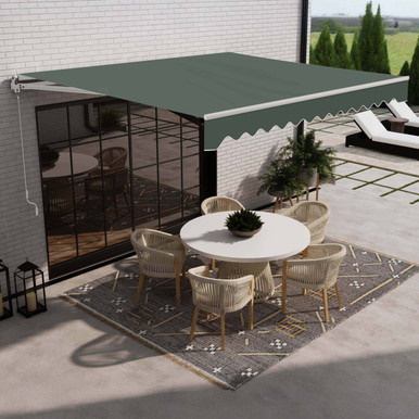 Caribbean Motorized Patio Awning - White Frame - Forest Green