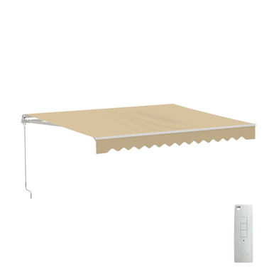 Caribbean Motorized Patio Awning - White Frame - Desert Sand