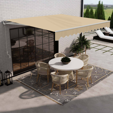 Caribbean Motorized Patio Awning - White Frame - Desert Sand