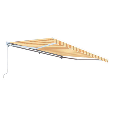 Caribbean Motorized Patio Awning - White Frame - Multi-Stripe Yellow