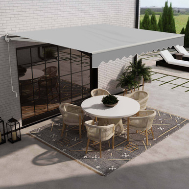 Caribbean Manual Retractable Patio Awning - White Frame - Silver Gray