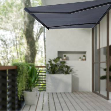 Italian Full Cassette Motorized Patio Awning with App and Remote Control – Grigio Gray