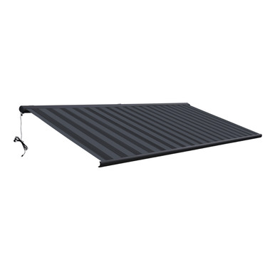 Italian Full Cassette Motorized Patio Awning with App and Remote Control – Nero/Grigio Black & Gray Striped