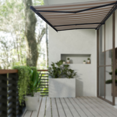 Italian Full Cassette Motorized Patio Awning with App and Remote Control – Beige/Bianco Striped