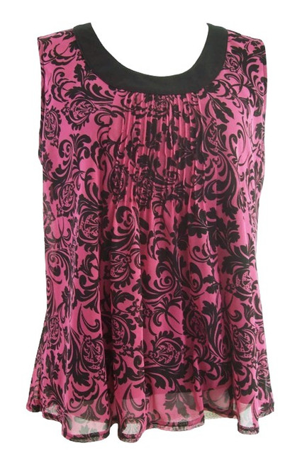 Rafaella Women's Pink & Black Paisley Bohemian Top SIZE PETITE MEDIUM (PM) womens women's boho top women's pink top women's pink and black top women's casual fashion women's party fashion women's formal fashion women's date night fashion ideas women's top date night women's stylish top women's dreamy top women's top to wear with jeans women's pretty top women's paisley top women’s sleeveless top women's petite fashion women's petite top women’s sexy top size petite medium size PM