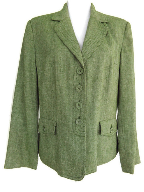 Coldwater Creek Women's Green Linen Blend Blazer Jacket SIZE MEDIUM women's linen blend blazer jacket women's spring green blazer jacket women's spring fashion ideas women's summer fashion ideas women's green blazer jacket to wear with jeans women's casual blazer jacket women's career blazer jacket women's blazer jacket green