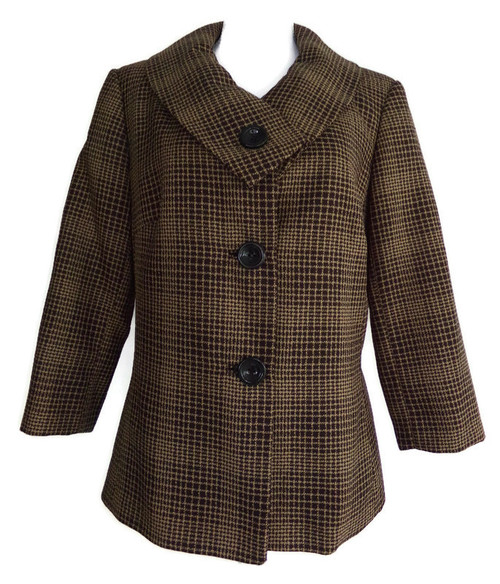 Emily Women's Brown & Tan Plaid Blazer Jacket SIZE 14 casual plaid blazer jacket wear to work plaid blazer jacket dressy plaid blazer jacket formal plaid blazer jacket cute plaid blazer jacket stylish plaid blazer jacket