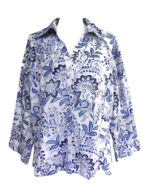 Cato Women's Blue & White Floral Button Front Top SIZE 22-24W women's spring fashion women's fresh spring top women's floral blouse women's pretty floral blouse women's casual top blouse women's date night outfit ideas women's spring fashion ideas