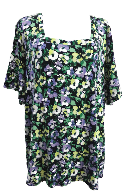 Croft & Barrow Women's Green Yellow & Purple Floral Top SIZE 3X women's casual top women's top floral plus size women's top blouse colorful plus size women's top blouse women's top 3X women's date night fashion ideas women's top to wear to work women's plus size top to wear to work 3X