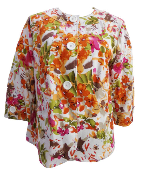 Southern Lady Women's White & Orange Floral Multicolor Swing Jacket SIZE 10  women's spring floral blazer jacket women's spring swing jacket women's Easter outfit ideas women's spring outfit ideas women's blazer jacket to wear with jeans women's dressy spring blazer swing jacket women's pretty spring blazer jacket women's orange blazer swing jacket women's Easter top