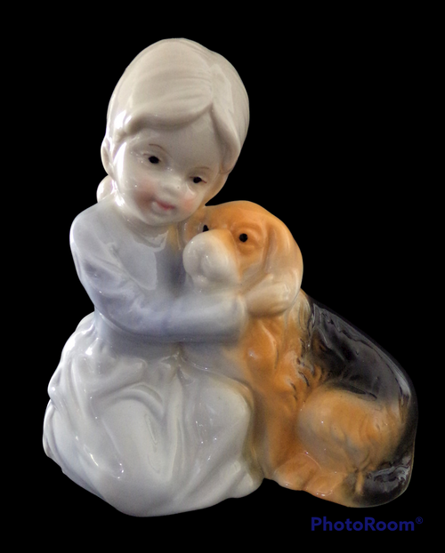 Vintage girl with dog figurine vintage statue grandma's collectibles vintage collectibles vintage dog collectible figurine precious vintage stuff vintage glassware vintage ceramic dog lover gift Christmas gift for dog lover for mom for aunt