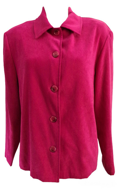 Briggs New York Magenta Pink Faux Suede Light Jacket SIZE LARGE pretty comfy comfortable jacket valentines day wear on Valentines Day casual wear light jacket hot pink casual wear jacket date night fashion wear on date night Barbiecore