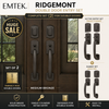 Emtek Ridgemont Double Door Entry Handleset Package in Medium Bronze including one active keyed entry set and one matching dummy handleset for double front doors.