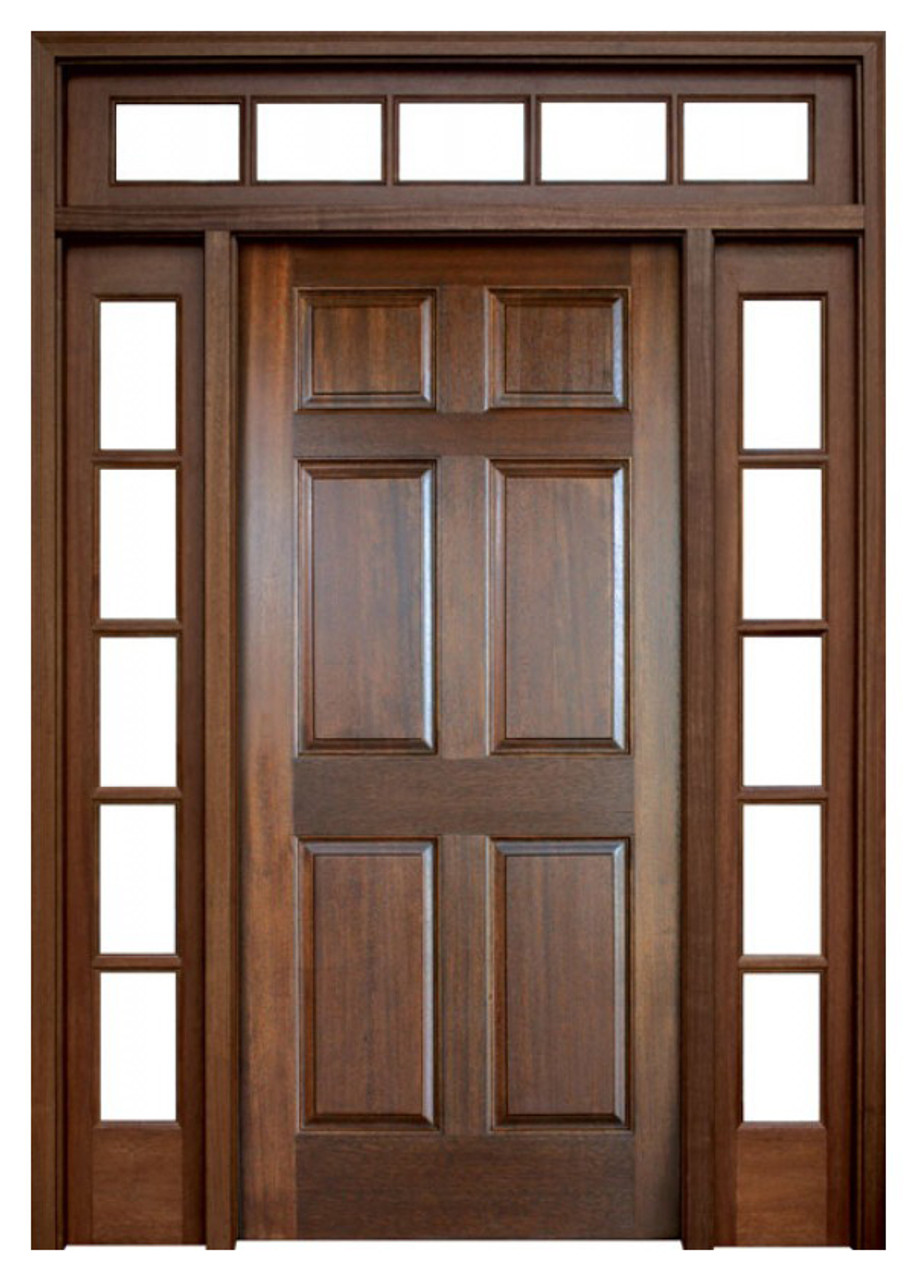 Mahogany Colonial Six Panel Single Door With 2 Sidelights And Transom