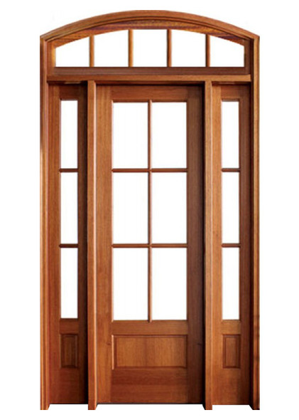 Mahogany Alexandria TDL 6LT 8/0 Single Door with 2 Sidelights and Segment Arch Transom