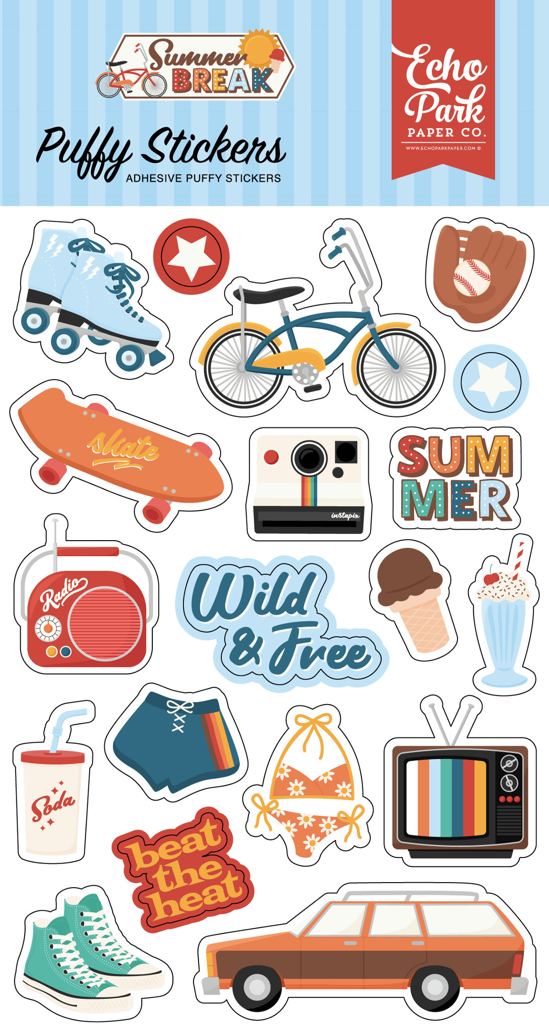 Summer Break Puffy Stickers - Echo Park Paper Company
