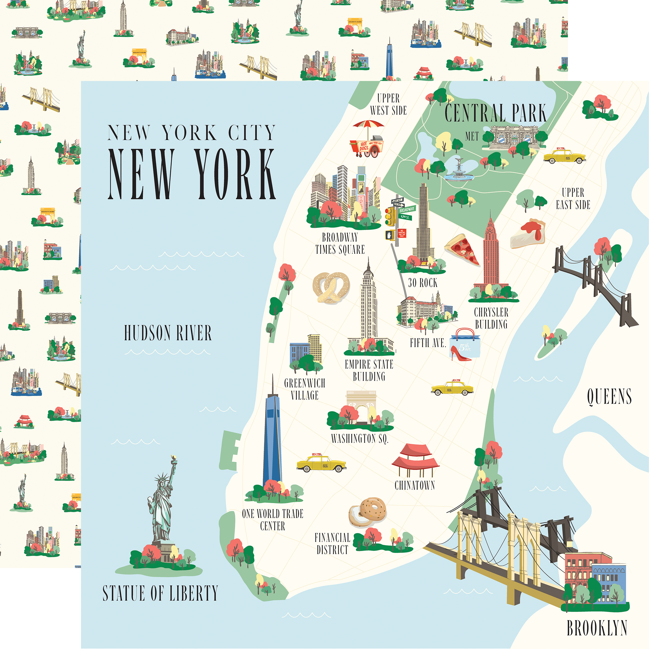 New York City: New York City Map 12x12 Patterned Paper - Echo Park