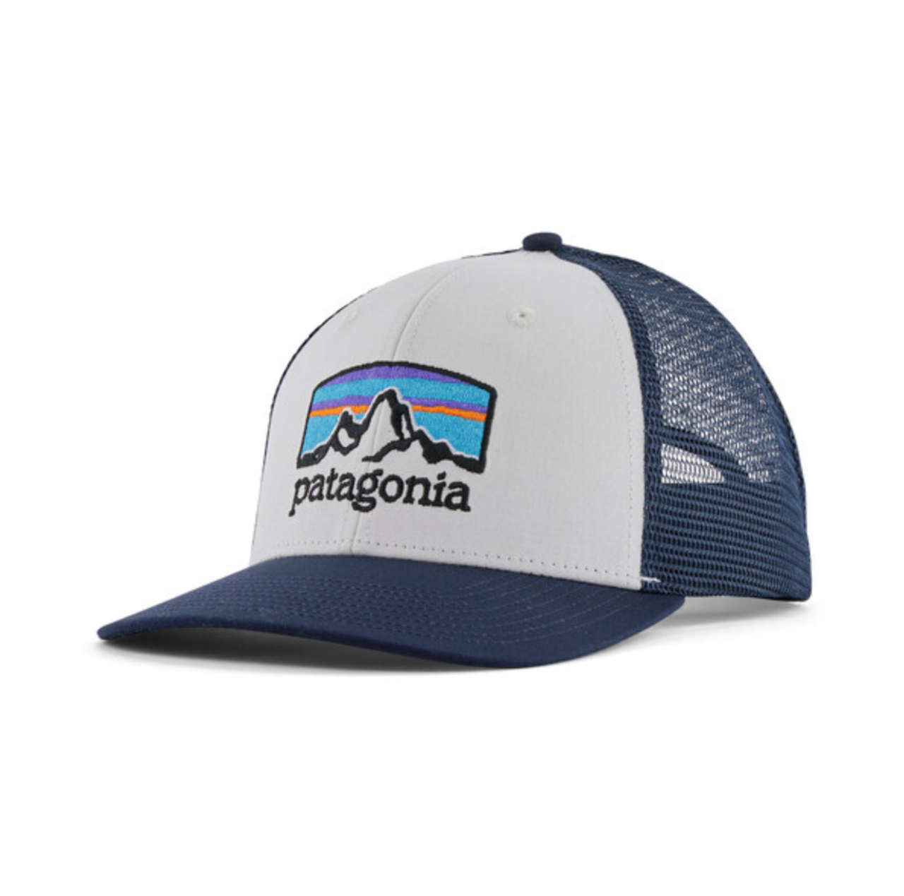 Patagonia Fitz Roy Horizons Trucker Hat - White w/New Navy - Ed's Fly Shop