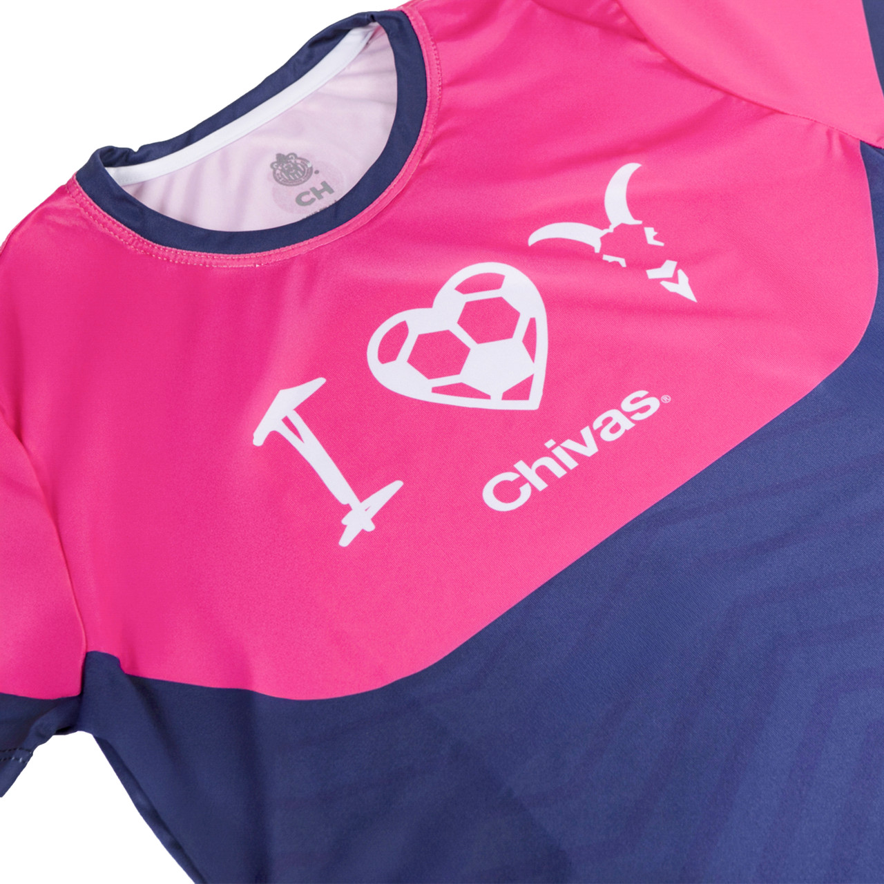 PLAYERA MUJER AZUL Y ROSA I LOVE CHIVAS