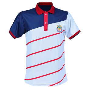 POLO BLANCA COMBINADA CON AZUL RAYAS DIAGONALES ESCUDO CHIVAS POLO BLANCA COMBINADA CON AZUL RAYAS DIAGONALES ESCUDO CHIVAS