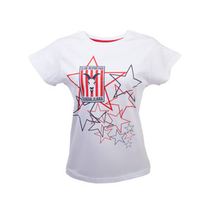 PLAYERA MUJER BLANCA ESTRELLAS Y CHIVA RETRO