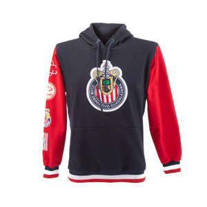 SUDADERA AZUL MANGAS ROJAS CON ESCUDOS CHIVAS SUDADERA AZUL MANGAS ROJAS CON ESCUDOS CHIVAS