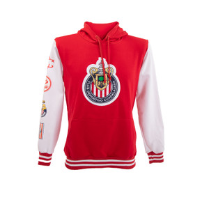 SUDADERA ROJA MANGAS BLANCAS CON ESCUDOS CHIVAS SUDADERA ROJA MANGAS BLANCAS CON ESCUDOS CHIVAS
