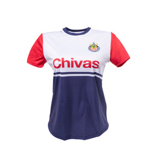PLAYERA DAMA TRICOLOR CON ESCUDO CHIVAS PLAYERA DAMA TRICOLOR CON ESCUDO CHIVAS
