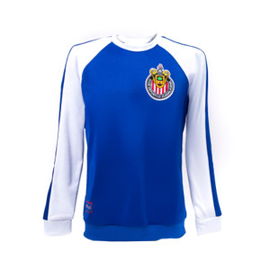 SUDADERA COMBINADA AZUL Y BLANCO ESCUDO BORDADO RETRO