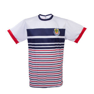 PLAYERA BLANCA RAYAS HORIZONTALES ESCUDO CHIVAS PLAYERA BLANCA RAYAS HORIZONTALES ESCUDO CHIVAS