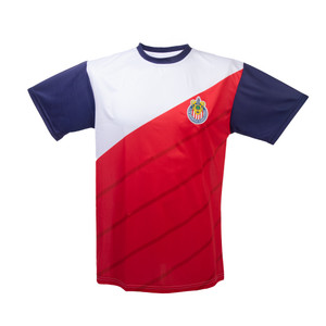 PLAYERA ROJI BLANCA MAGAS AZULES ESCUDO CHIVAS