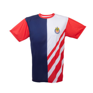 PLAYERA BICOLOR RAYAS VERTICALES ESCUDO CHIVAS PLAYERA BICOLOR RAYAS VERTICALES ESCUDO CHIVAS