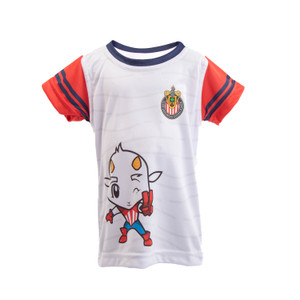 PLAYERA BLANCA MANGAS ROJAS CHIVITO Y ESCUDO PARA NIÑO PLAYERA BLANCA MANGAS ROJAS CHIVITO Y ESCUDO PARA NIÑO