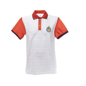 POLO BLANCA MANGAS ROJAS CHIVAS MARCA AGUA Y ESCUDO