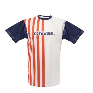 PLAYERA BLANCA CON RAYAS MANGAS AZULES CHIVAS