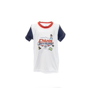 PLAYERA BLANCA MANGAS AZUL ICONOS FUT CHIVAS PARA BEBÉ