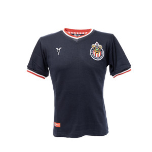 PLAYERA AZUL CON CARDIGAN CHIVITA Y ESCUDO BORDADO