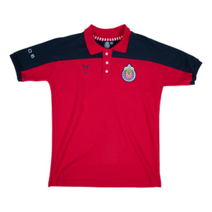 PLAYERA POLO BICOLOR ROJA Y AZUL ESCUDO CHIVAS