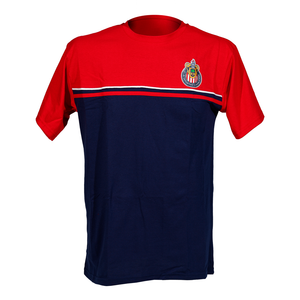 PLAYERA COMBINADA ROJA Y AZUL CON RAYAS Y ESCUDO CHIVAS PLAYERA COMBINADA ROJA Y AZUL CON RAYAS Y ESCUDO CHIVAS