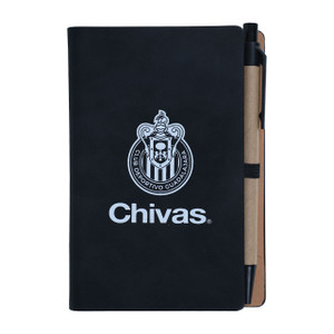 LIBRETA NEGRA CON HOJAS ADHERIBLES Y BOLÍGRAFO ESCUDO CHIVAS