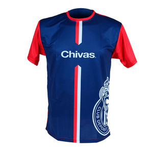 PLAYERA AZUL MANGAS ROJAS ESCUDO CHIVAS LATERAL PLAYERA AZUL MANGAS ROJAS ESCUDO CHIVAS LATERAL