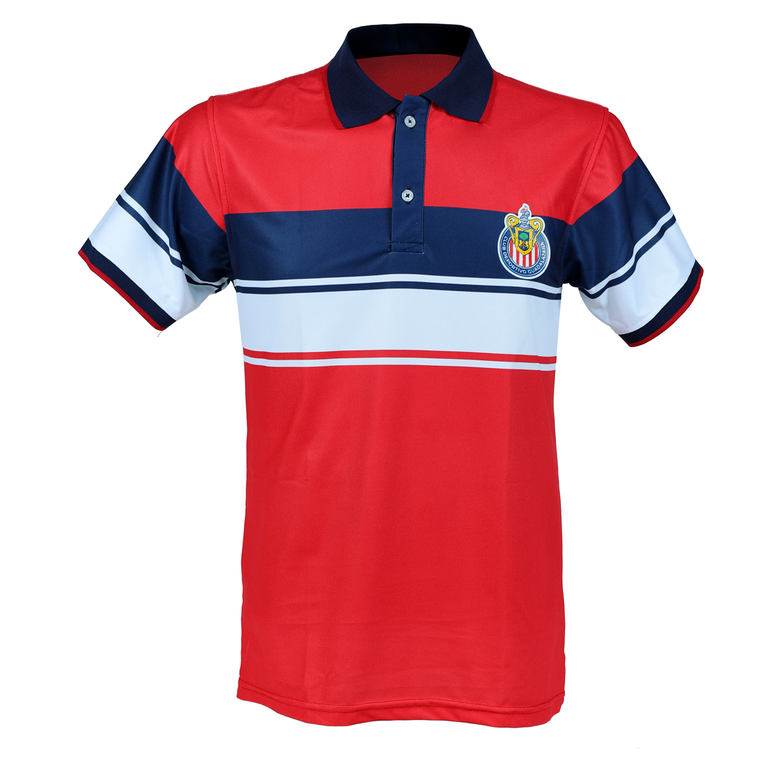 POLO ROJA FRANJAS FRENTE Y MANGAS ESCUDO CHIVAS