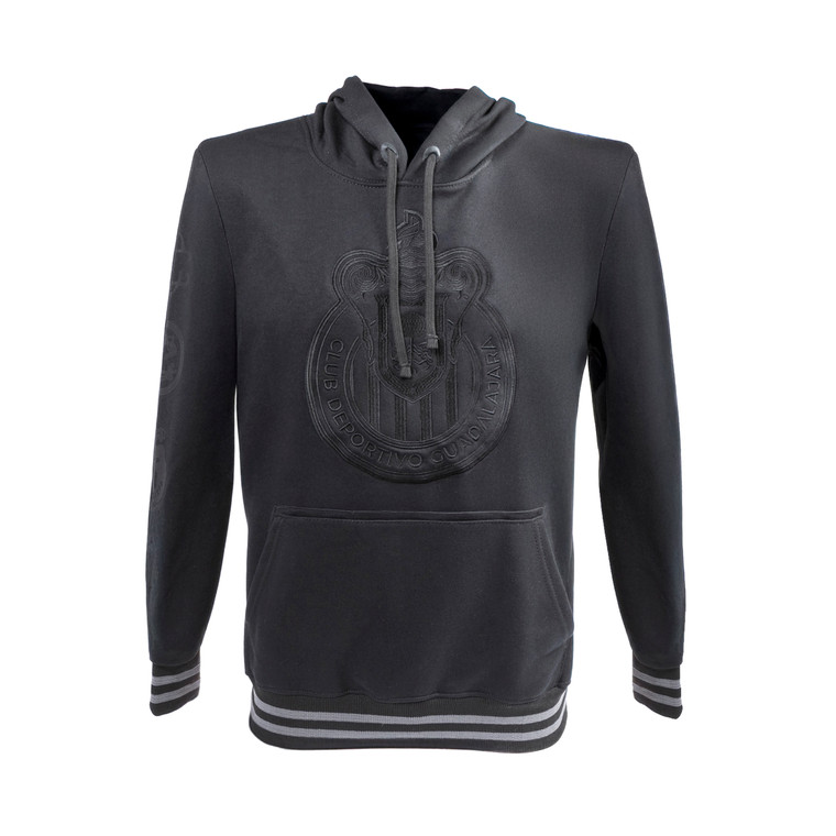 SUDADERA NEGRA ESCUDO AL FRENTE Y EN MANGAS