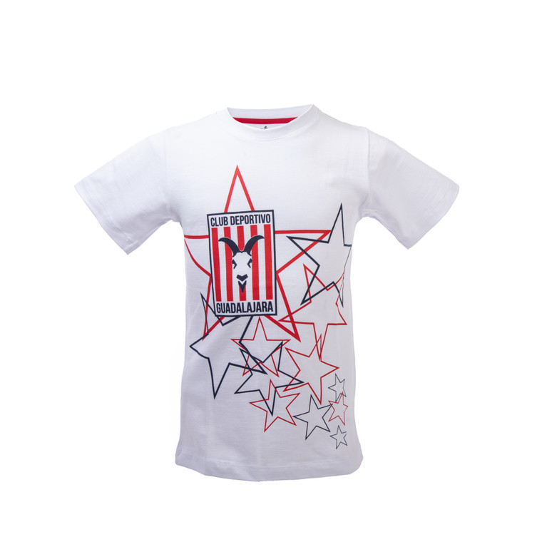 PLAYERA BLANCA ESTRELLAS CHIVAS PARA NIÑO