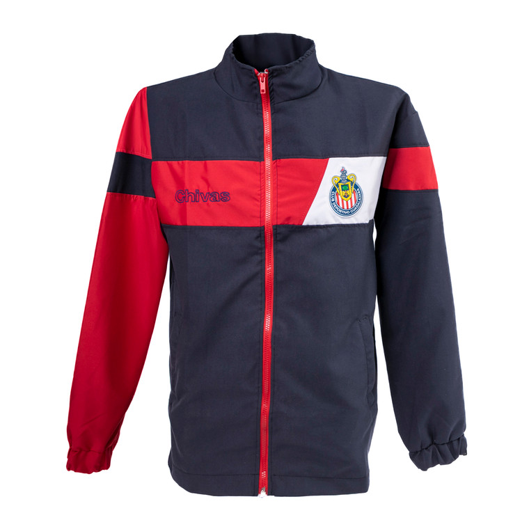 CHAMARRA AZUL FRANJA CON APLICACIÓN ESCUDO CHIVAS