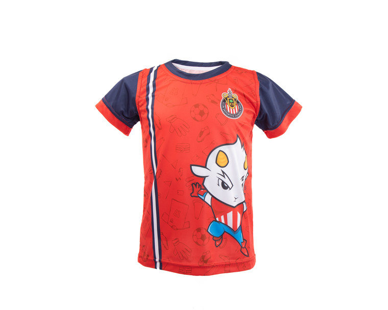 PLAYERA ROJA MANGAS AZULES CHIVITO PARA NIÑO